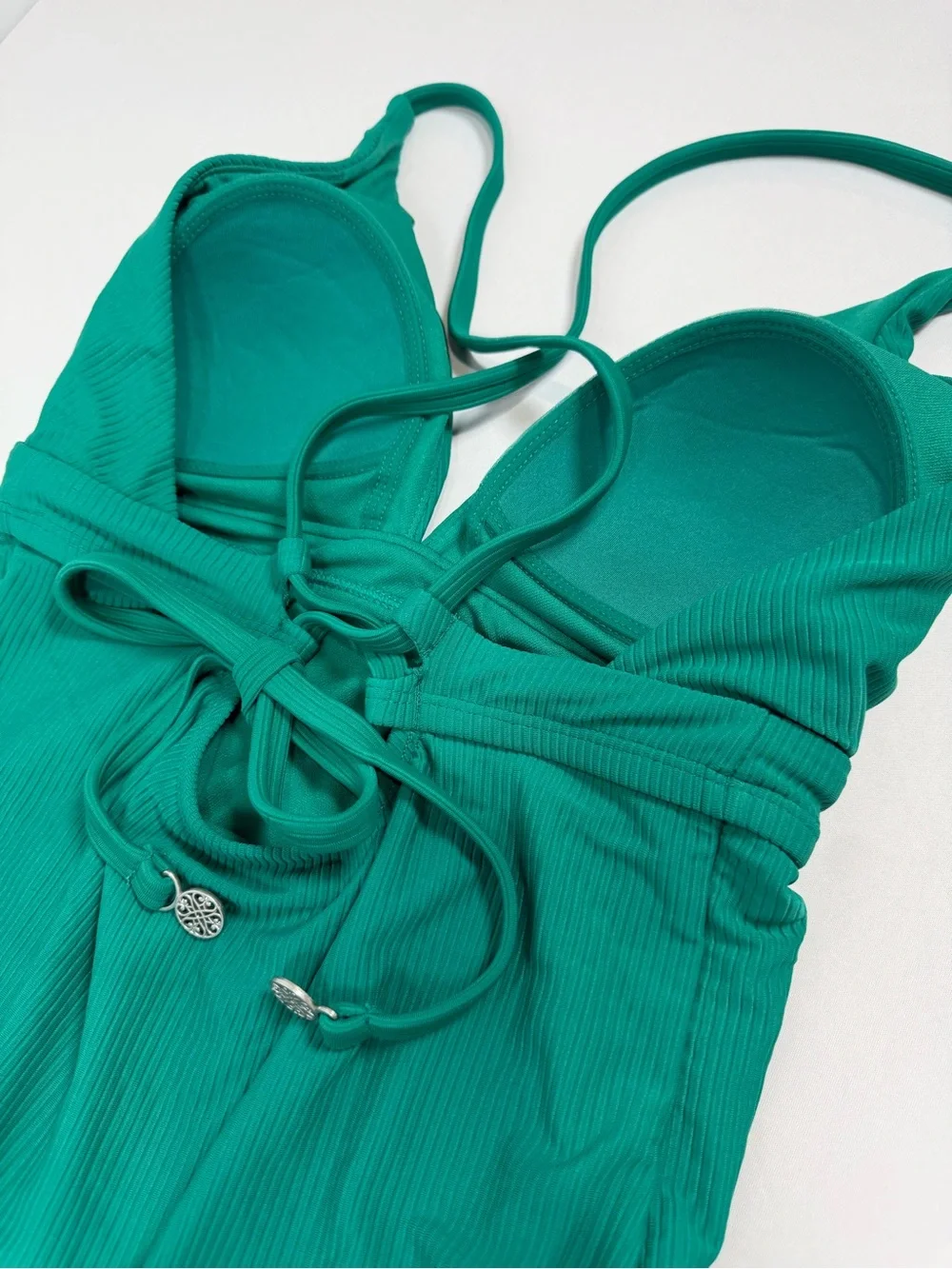 Time and‎ Tru Green Ribbed One-Piece Swimsuit Medium